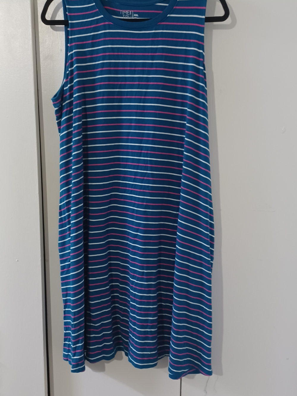 Time and Tru Teal Blue Striped Tank Dress with Pink and White